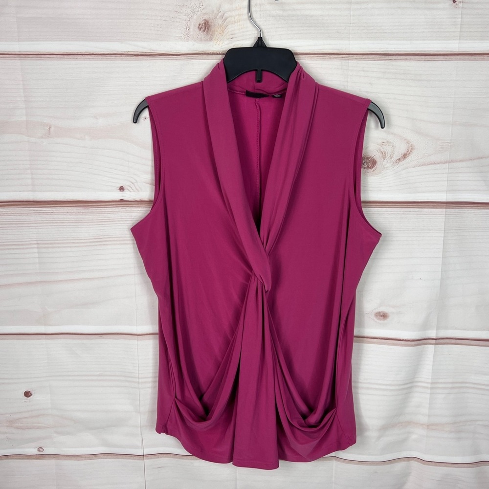 Citiknits Top Women L Pink Effortless Style Blouse Twist Front V-Neck Sleeveless